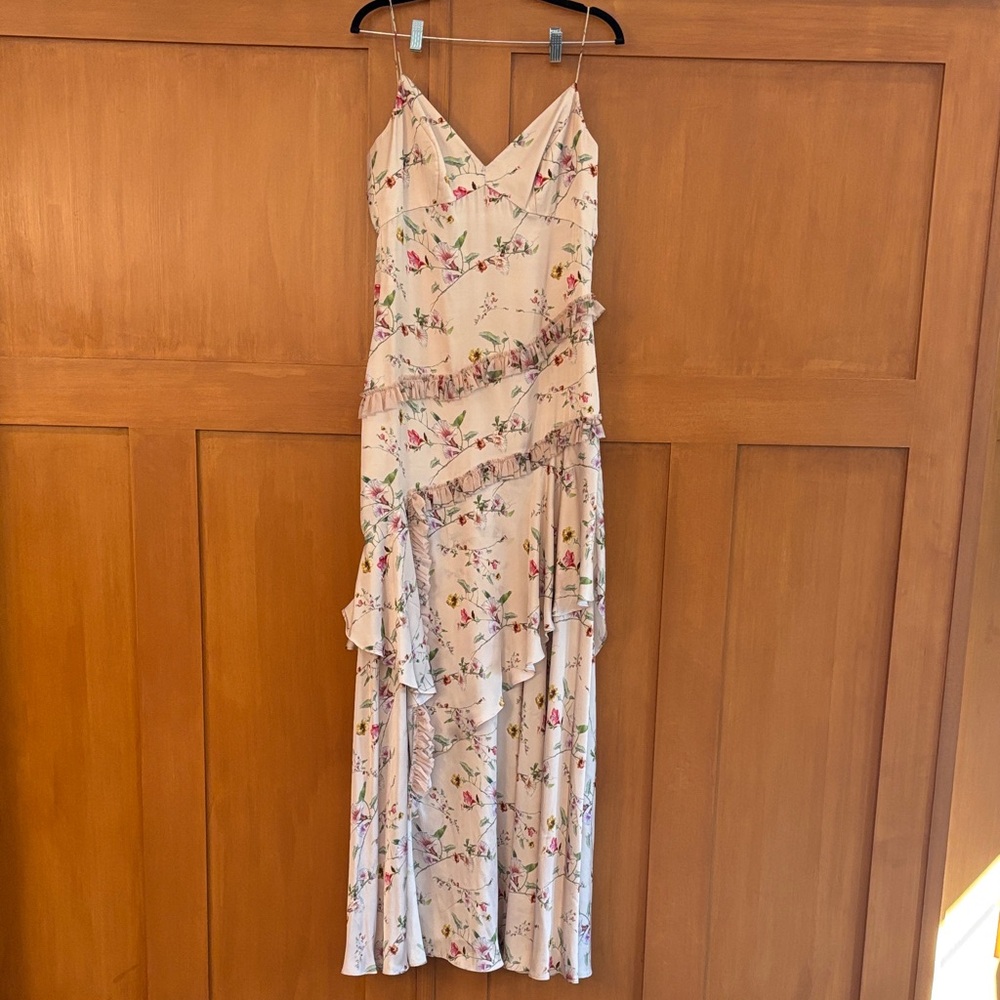Theia Floral Ruffled Maxi Dress with Slit